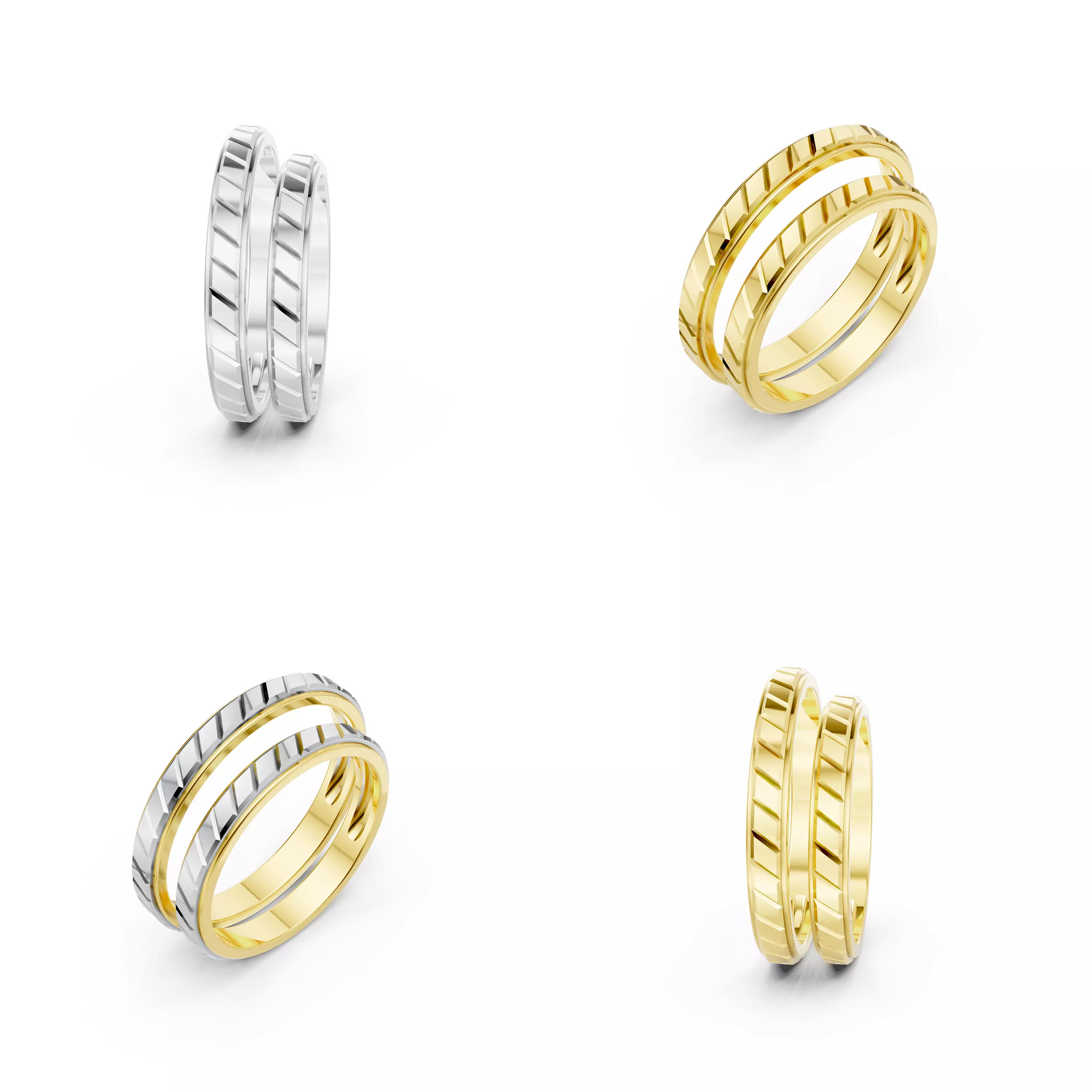 Classic Faceted Couple Wedding Bands CAD Model STL 3DM Ring Set 3D print model