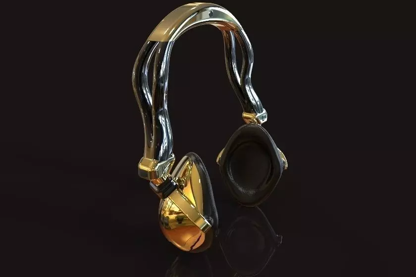 HeadPhones gold and Low-poly 3D model