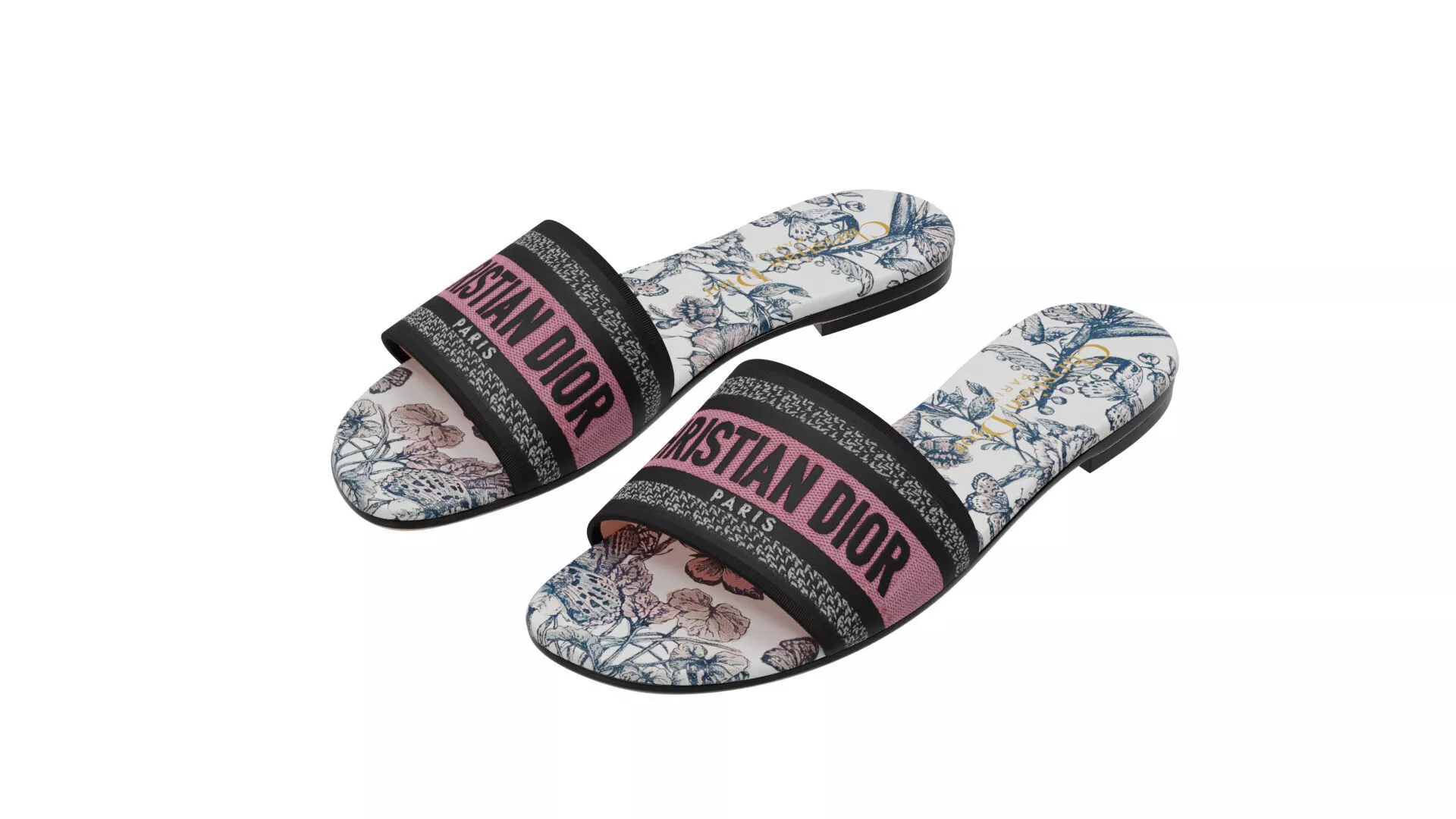 Dior Dway Slide Nude Multicolor Embroidered Cotton Low-poly 3D model