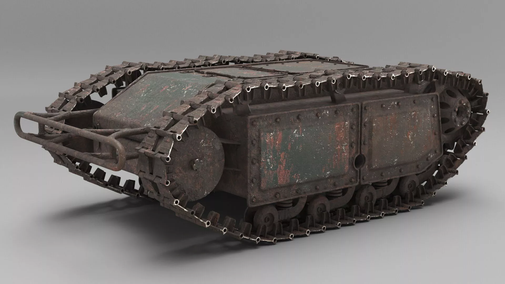 Old Military Engineering Explosive Crawler Rigged 3D model