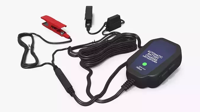 Compact 12V Battery Charger Maintainer with Clamps 3D model