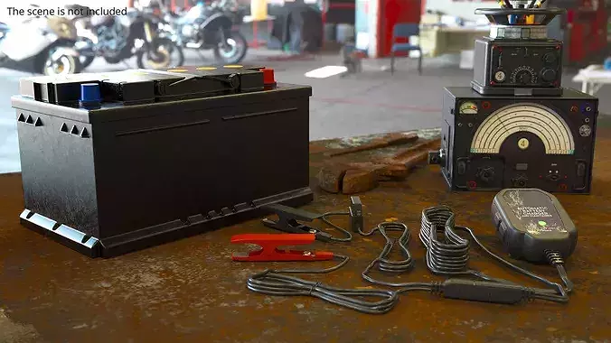 Compact 12V Battery Charger Maintainer with Clamps 3D model 2