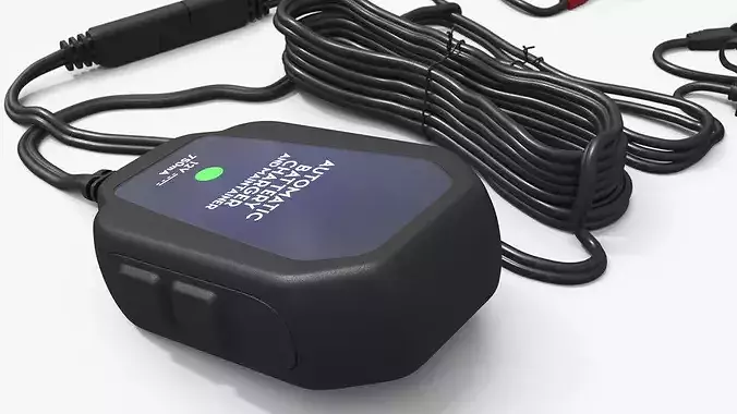 Compact 12V Battery Charger Maintainer with Clamps 3D model 5