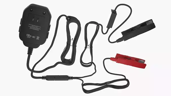 Compact 12V Battery Charger Maintainer with Clamps 3D model 4
