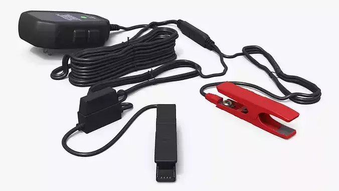 Compact 12V Battery Charger Maintainer with Clamps 3D model 3