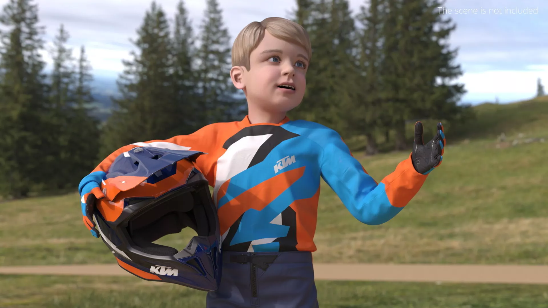 KTM Youth Motocross Bike Rider Full Gear Rigged for Cinema 4D 3D model