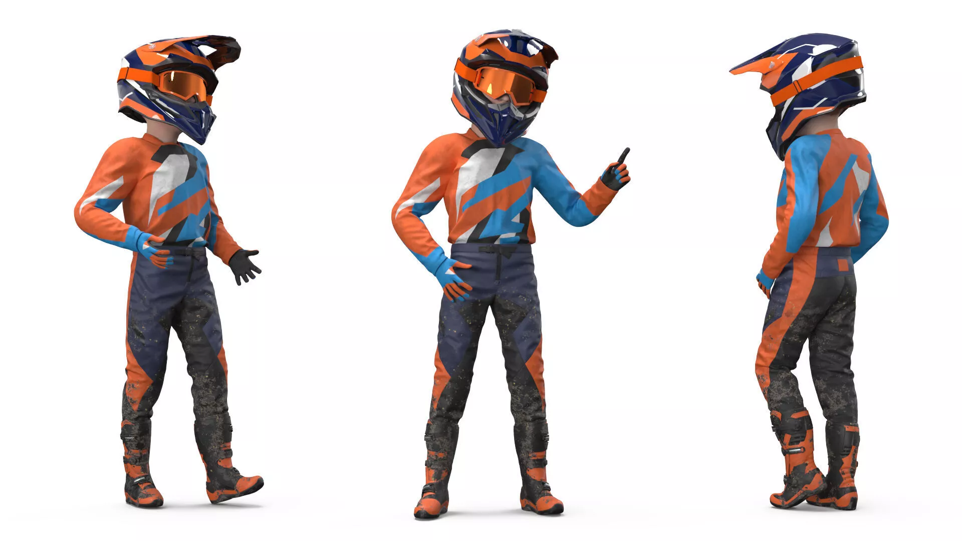 Kids Dirt Bike Racer Covered in Mud Rigged for Cinema 4D 3D model