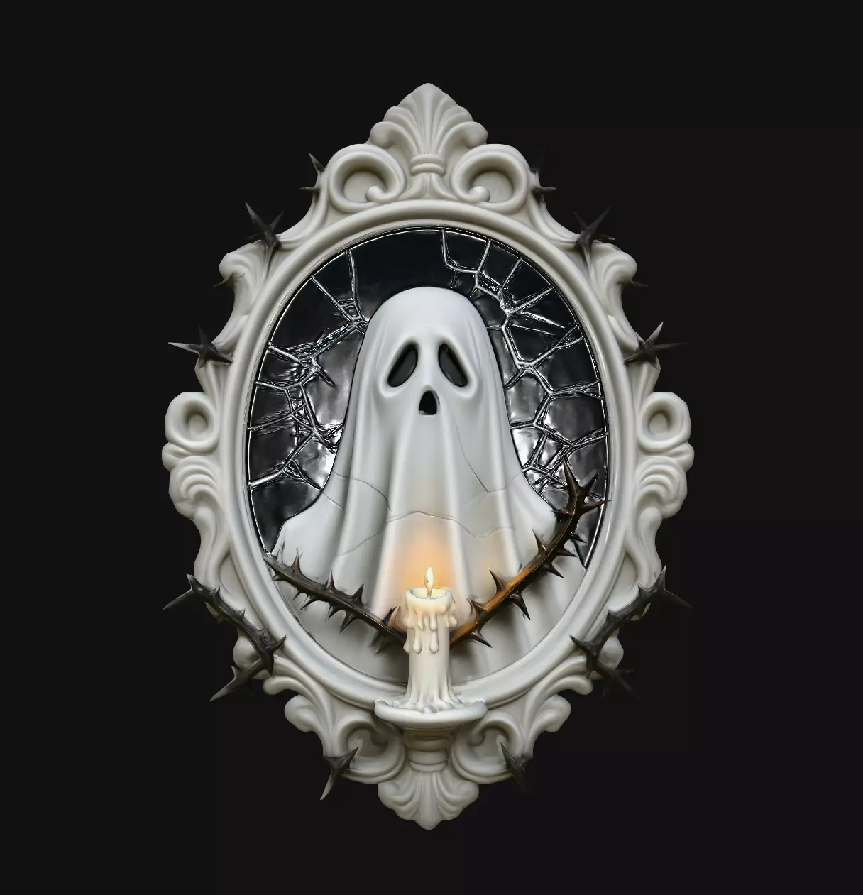 Veiled Ghost Candle Gothic Oval Halloween Pendant 3D print model