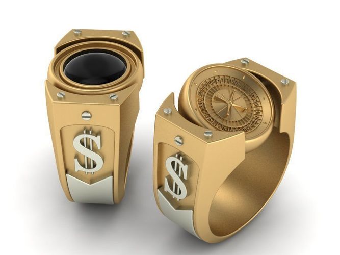 Roulette gold ring with onyx 3D print model