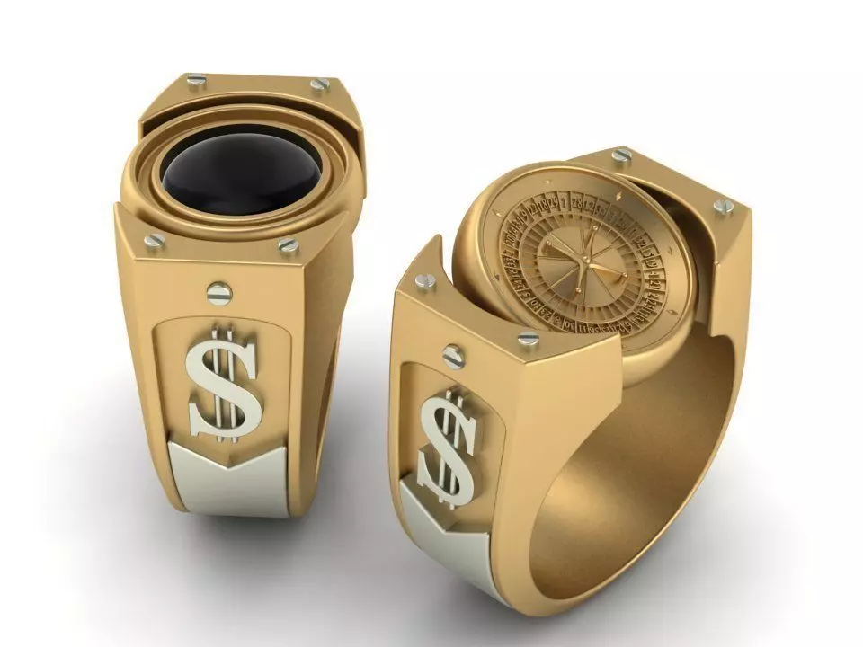 Roulette gold ring with onyx 3D print model_0