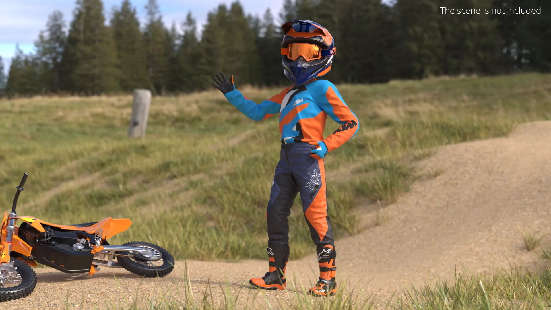 KTM Youth Motocross Bike Rider Full Gear Rigged for Maya 3D model