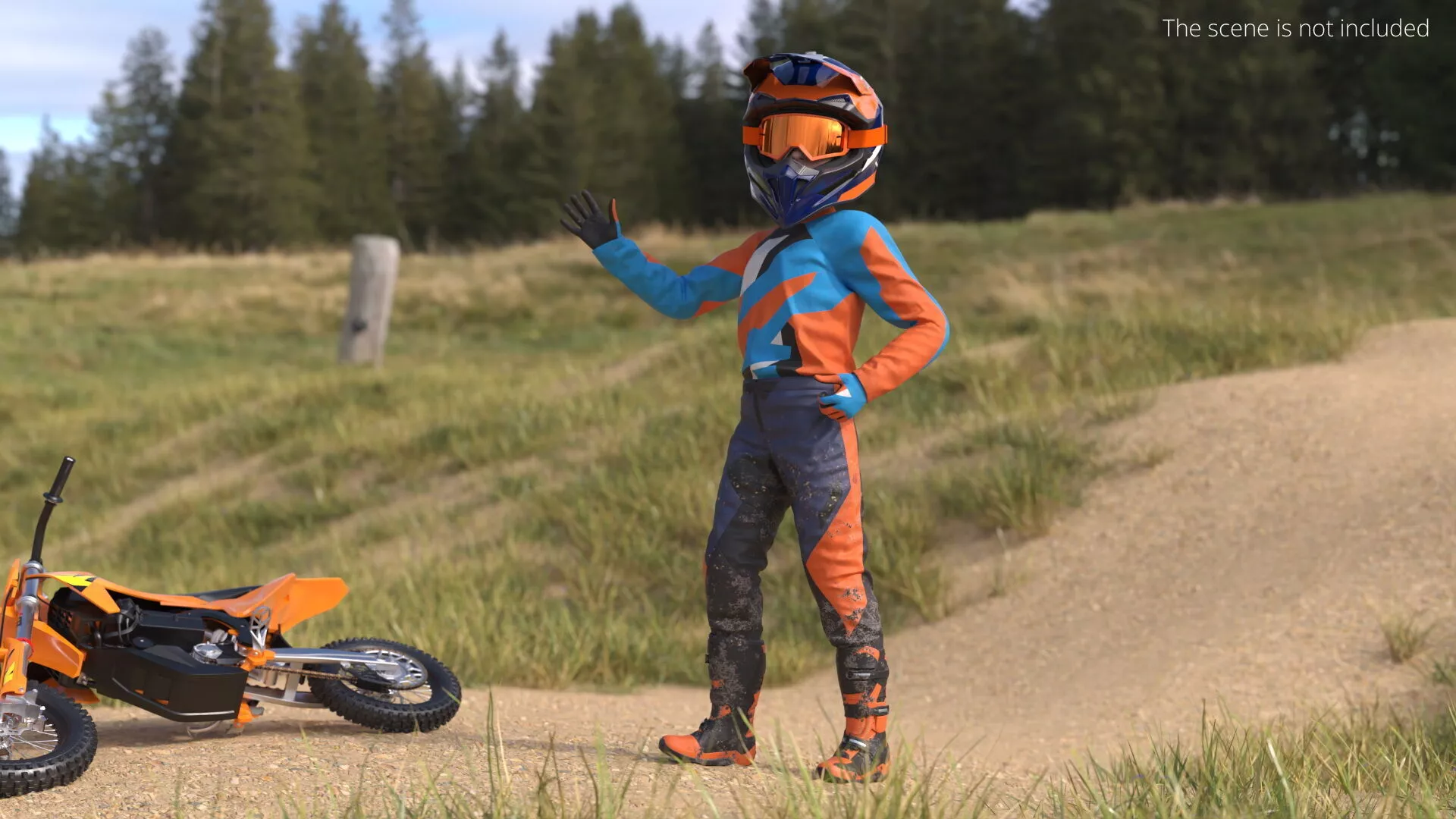 Kids Dirt Bike Racer Covered in Mud Rigged for Maya 3D model
