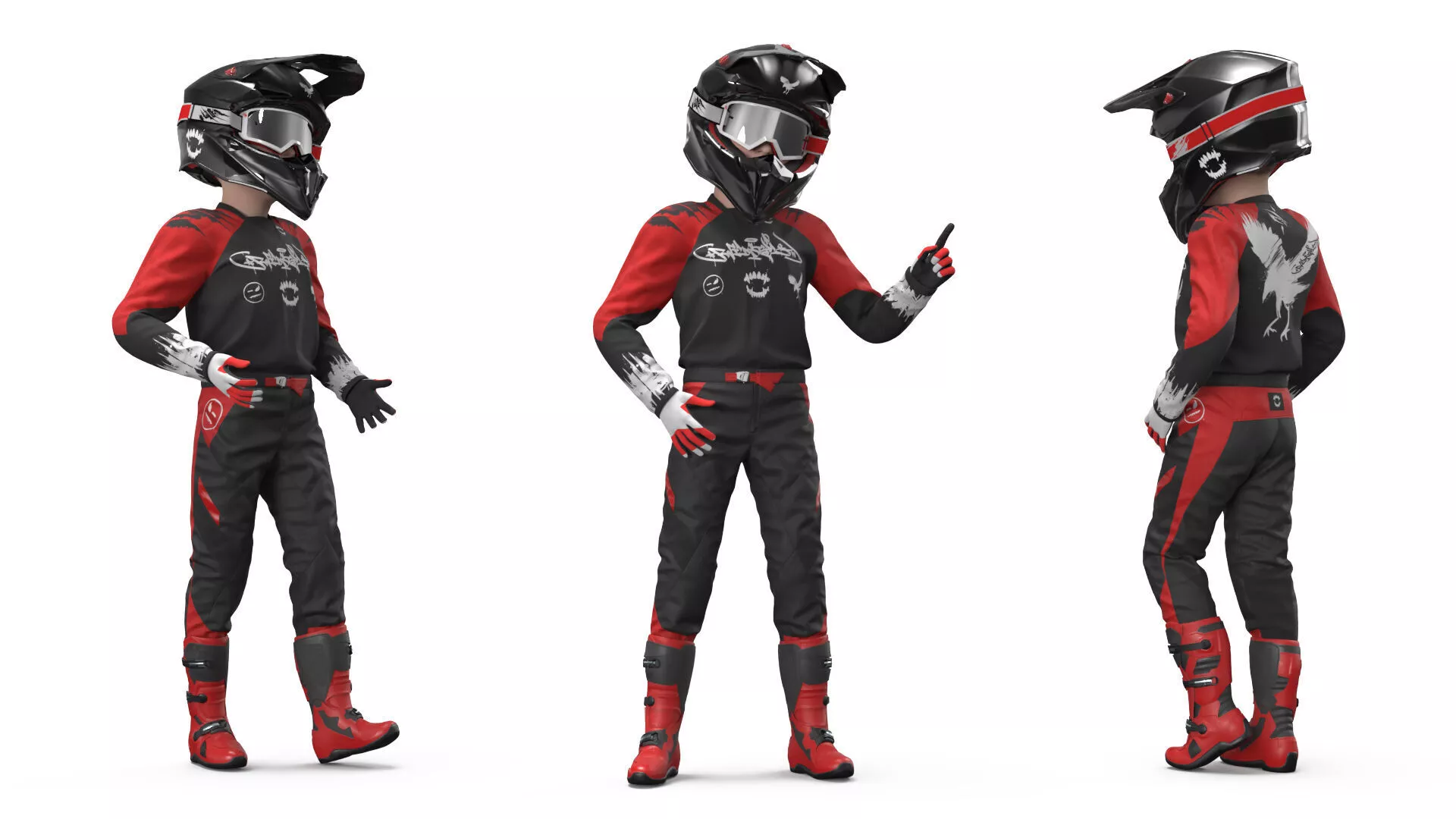 Youth Offroad Racing Suit with Goggles Rigged for Cinema 4D 3D model