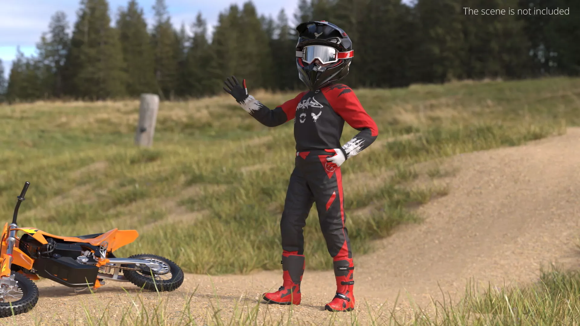 Youth Offroad Racing Suit with Goggles Black-Red Rigged for Maya 3D model