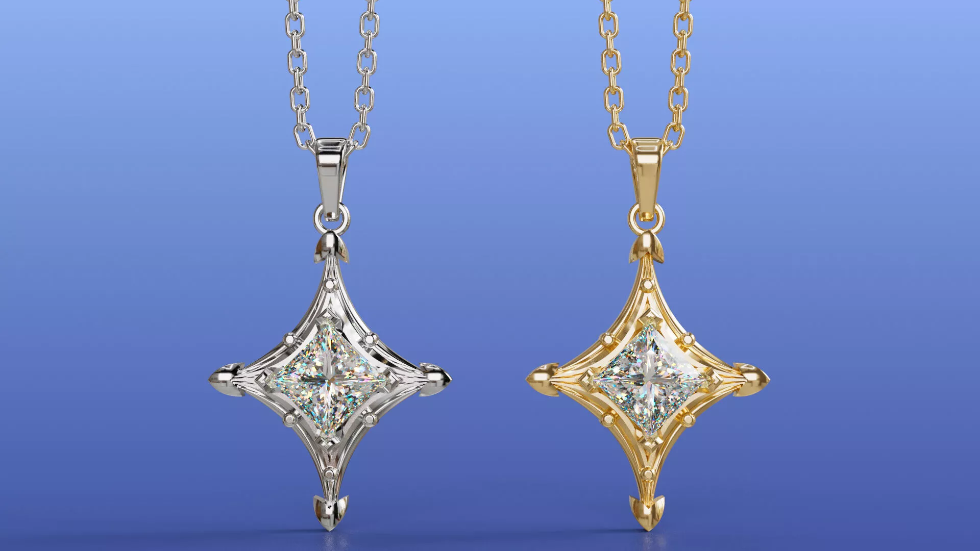 Sparkle Princess Diamond Star Pendant Necklace CAD Design 3D print model