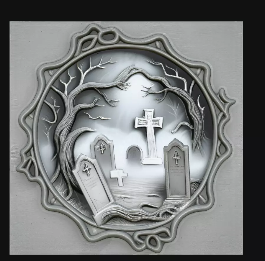 Haunted Cemetery Ghost Round Pendant Jewelry Model 3D print model