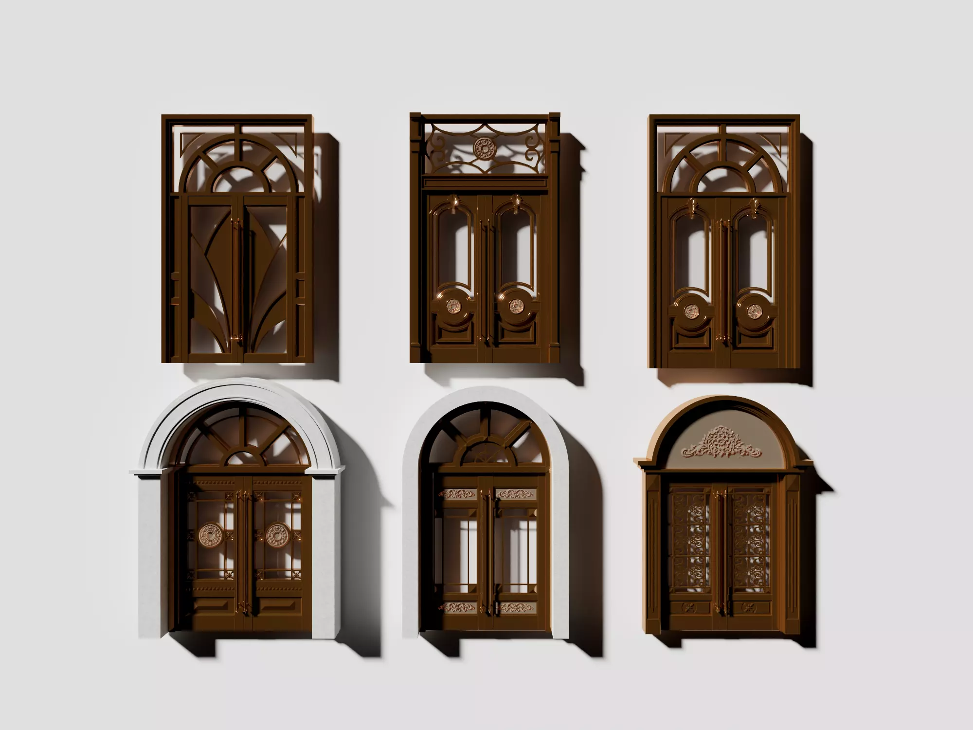 Ornate Wooden Double Doors Collection Low-poly 3D model