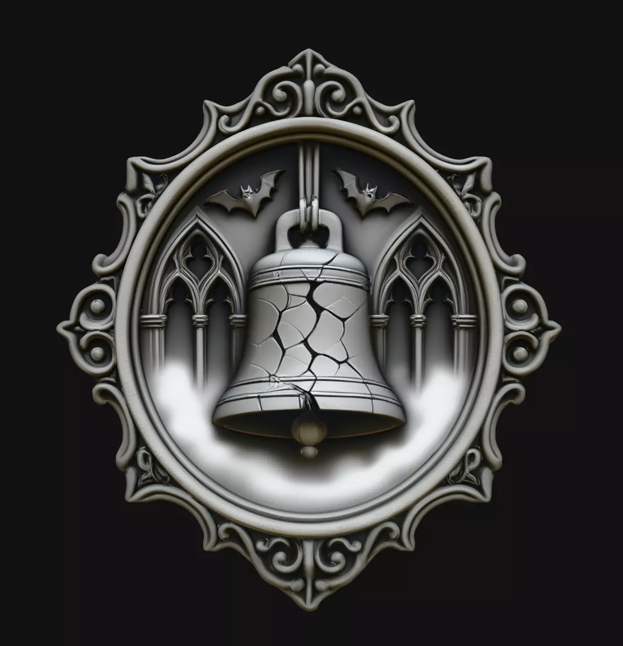 Gothic Bell Ornate Round Pendant Jewelry Model 3D print model