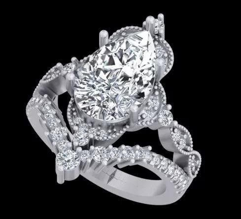 Pear Cut Vintage Halo Bridal Ring 3D print model