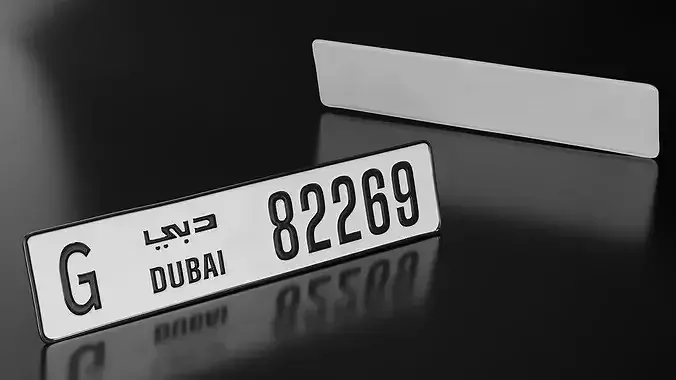 UAE Dubai Vehicle License Plate Type G Silver 3D model 2