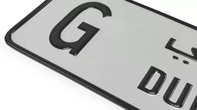 UAE Dubai Vehicle License Plate Type G Silver 3D model 4