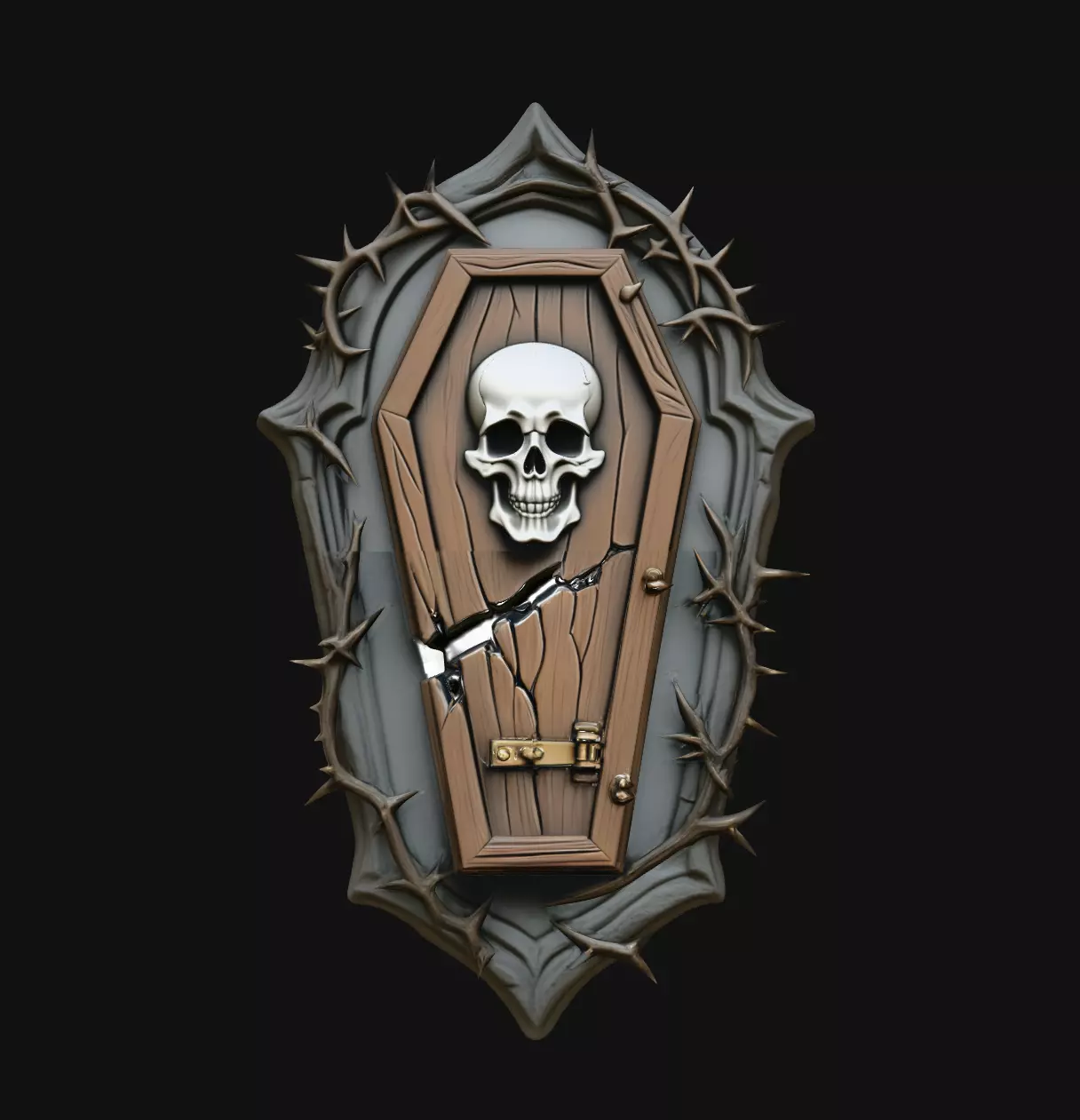 Coffin Skull Wood Plank Pendant Jewelry Model 3D print model