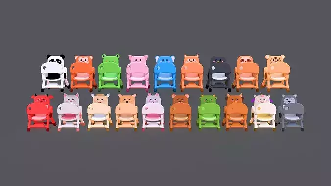 Low-Poly High Chairs Pack 01 Low-poly 3D model 4