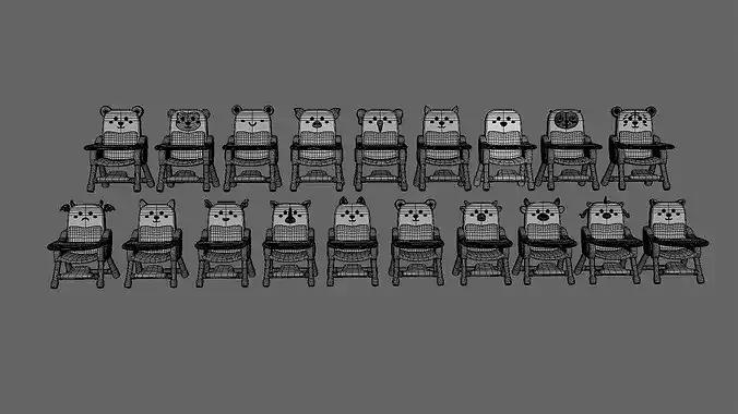 Low-Poly High Chairs Pack 01 Low-poly 3D model 6