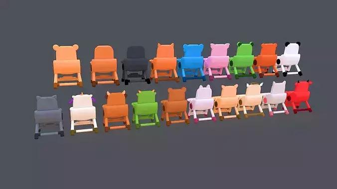 Low-Poly High Chairs Pack 01 Low-poly 3D model 3