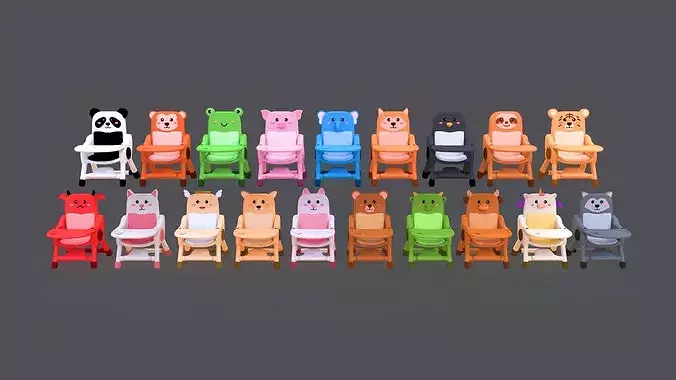 Low-Poly High Chairs Pack 01 Low-poly 3D model