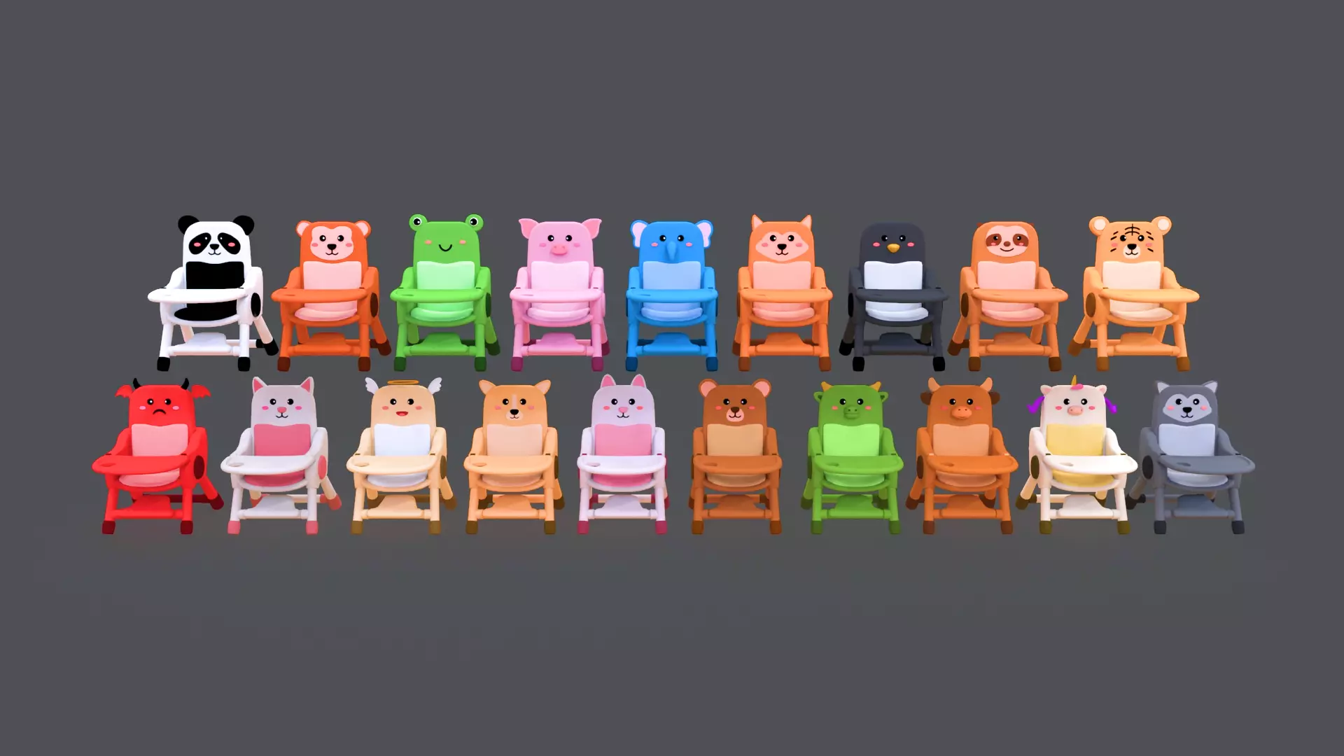 Low-Poly High Chairs Pack 01 Low-poly 3D model