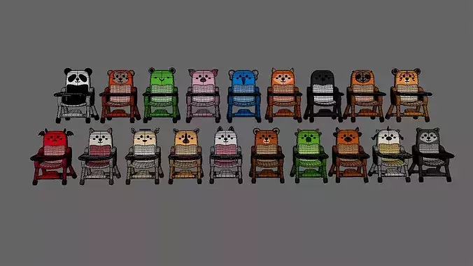 Low-Poly High Chairs Pack 01 Low-poly 3D model 7