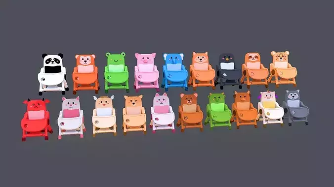 Low-Poly High Chairs Pack 01 Low-poly 3D model 5
