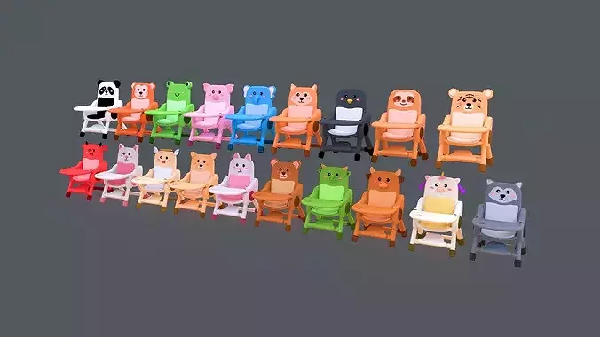 Low-Poly High Chairs Pack 01 Low-poly 3D model 2
