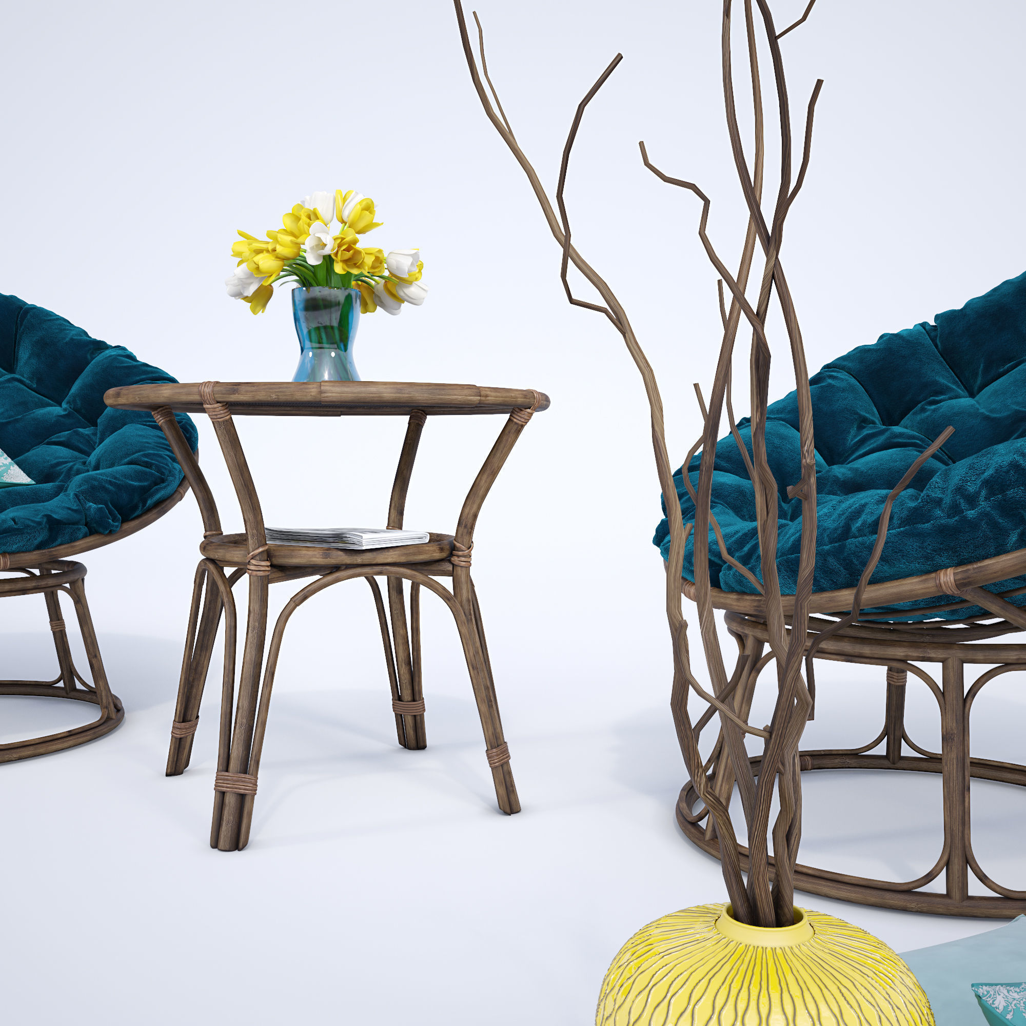 Natural rattan Chair 3D model_3