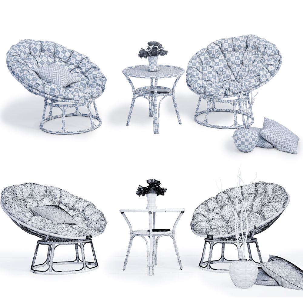 Natural rattan Chair 3D model_6