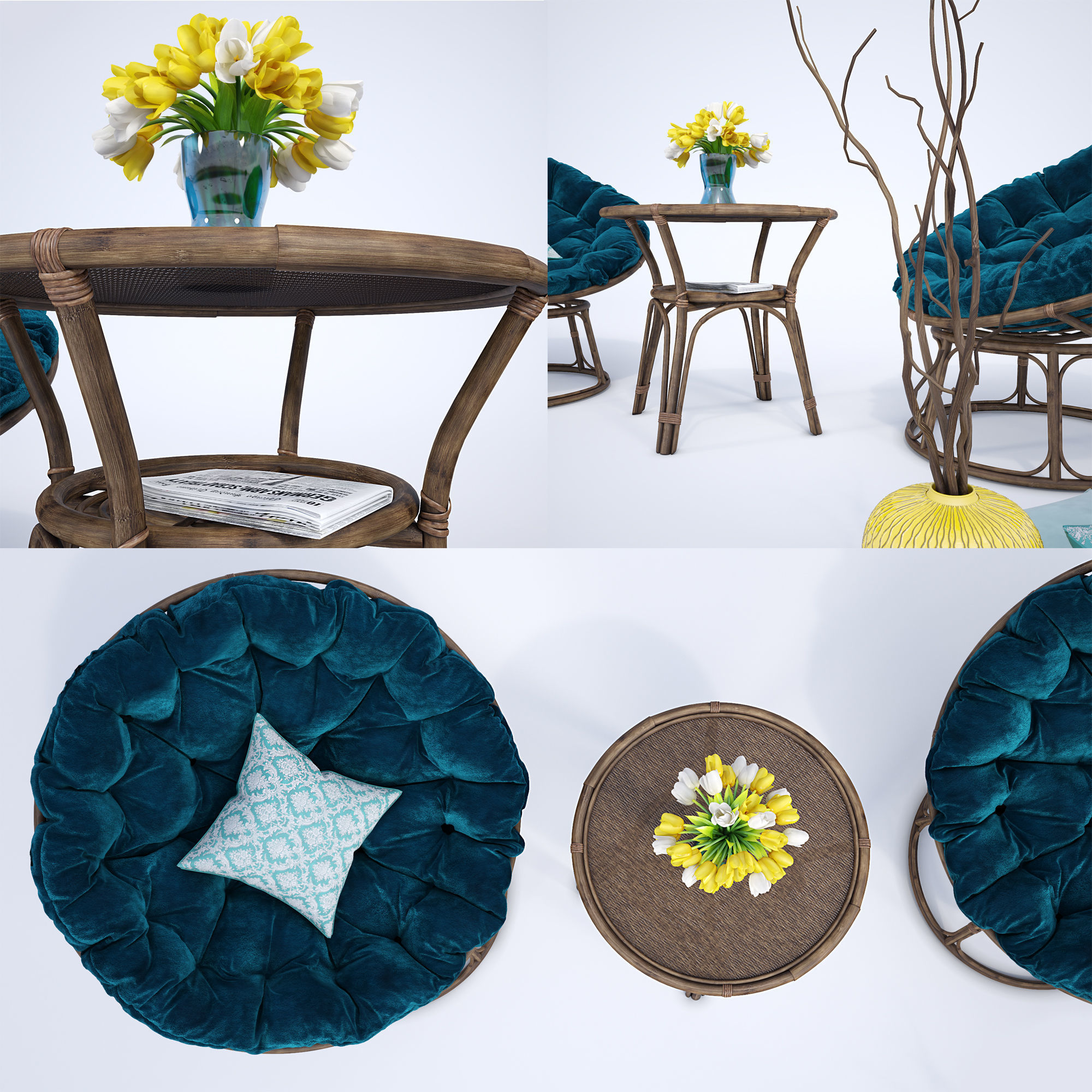 Natural rattan Chair 3D model_1