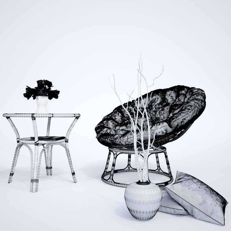 Natural rattan Chair 3D model_7