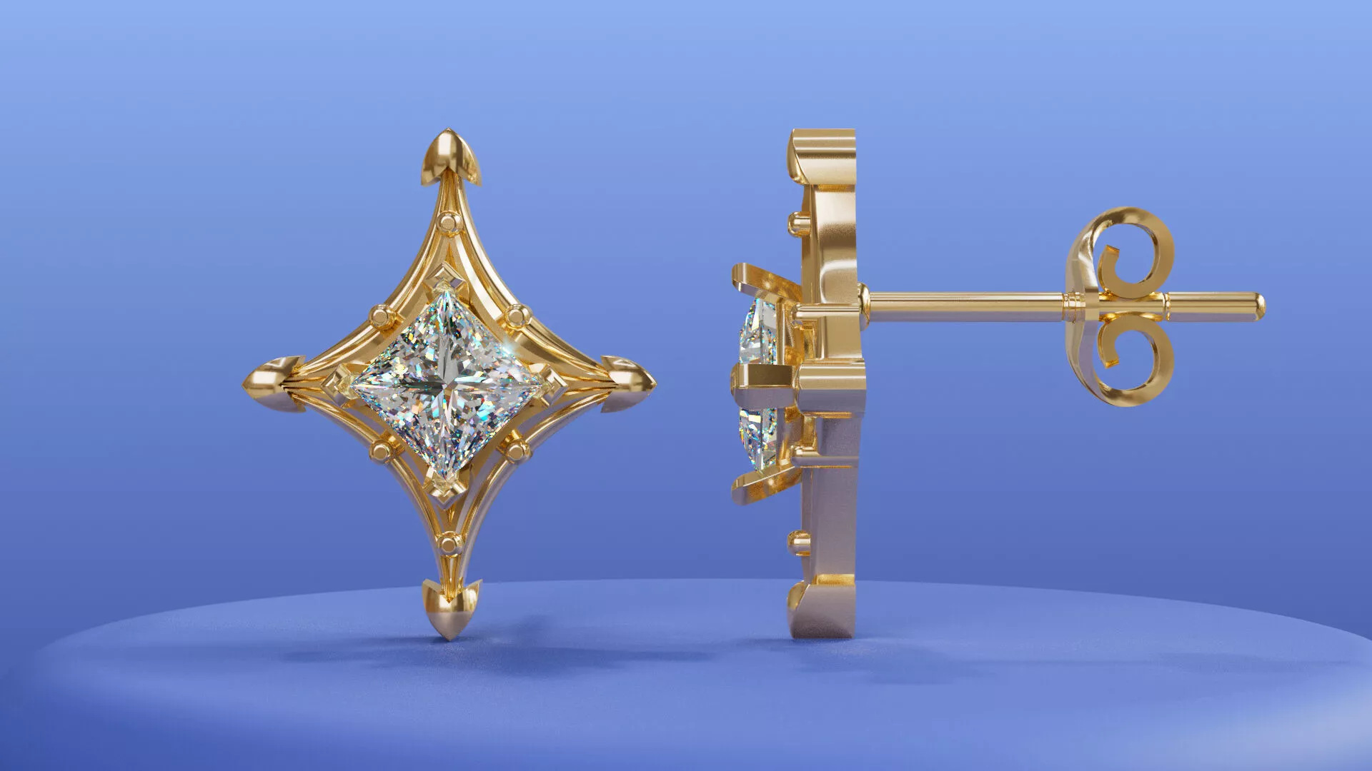 Sparkle North Star Studs Classic Solitaire Earrings Design 3D print model