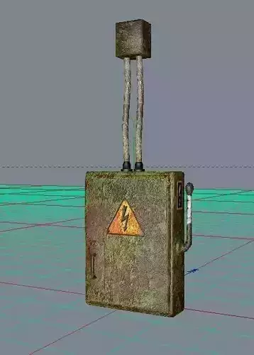 fusebox metal box with warning sign Low-poly 3D model