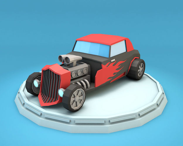 Cartoon Hot Rod Racing Car Low-poly 3D model