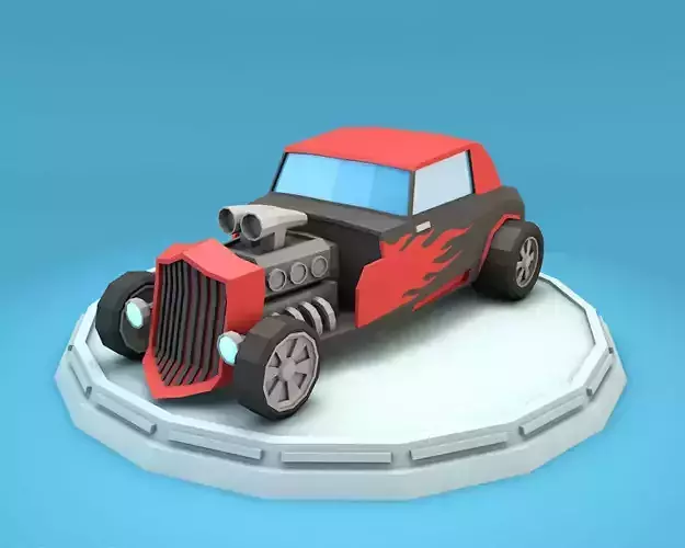 Cartoon Hot Rod Racing Car Low-poly 3D model