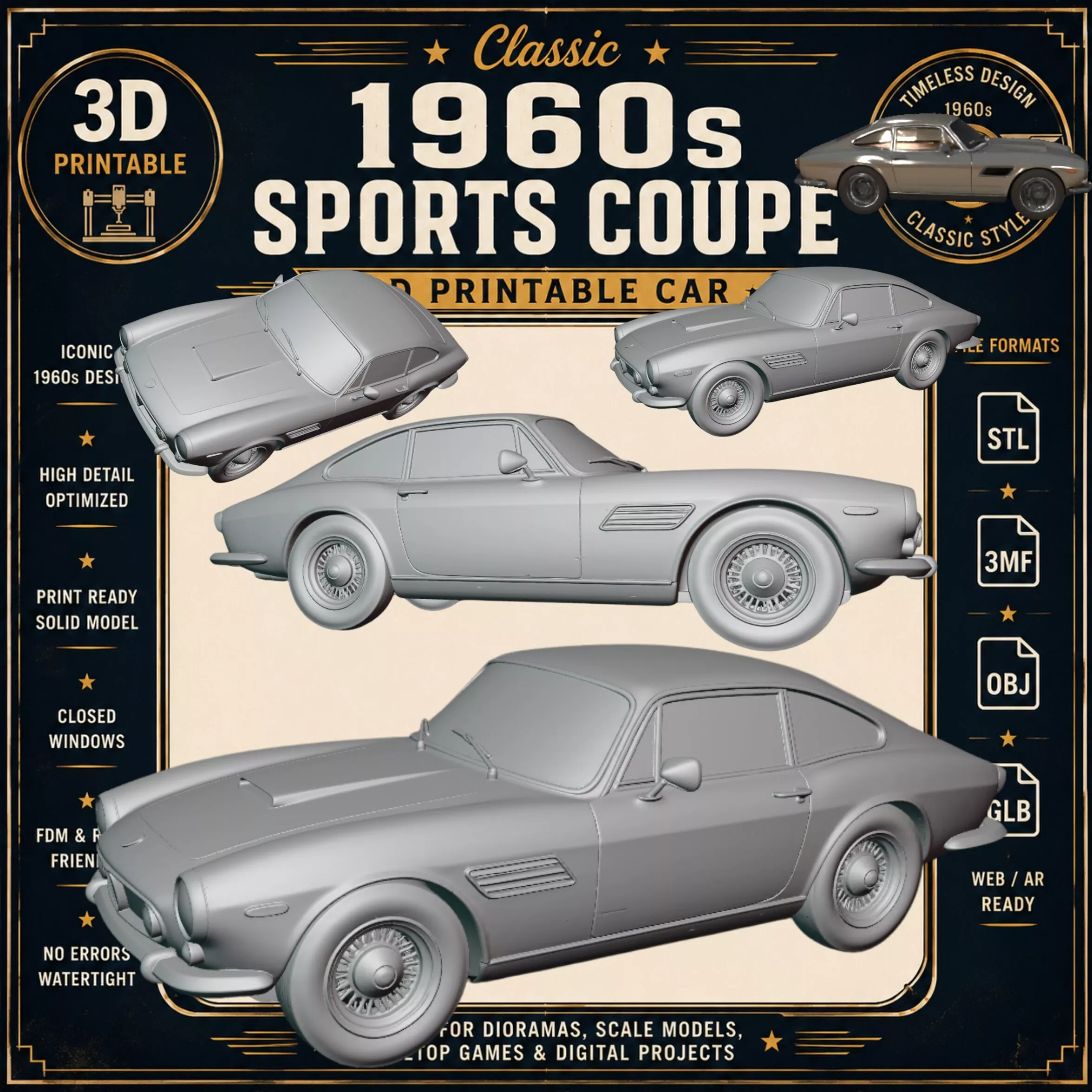 Classic 1960s Sports Coupe 3D print model