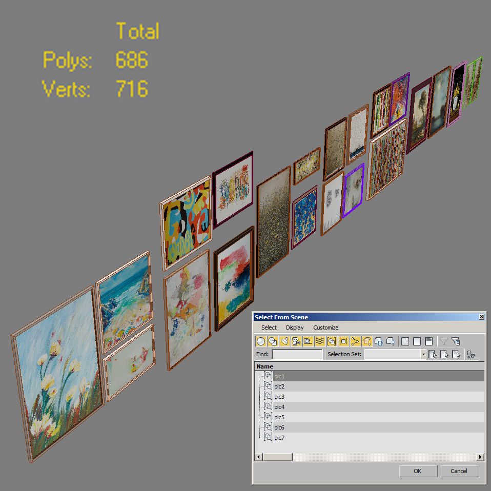 The collection of contemporary paintings set Low-poly 3D model_9