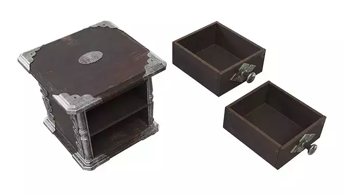 Antique Wooden Storage Chest Black 3D model 5