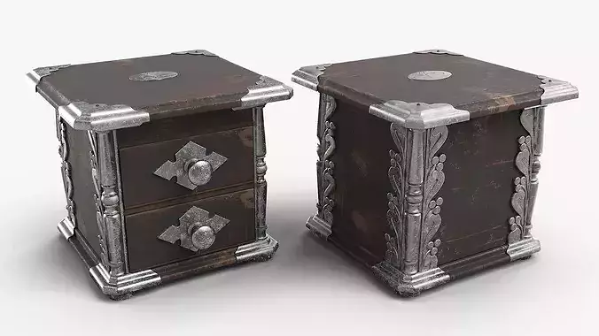 Antique Wooden Storage Chest Black 3D model 3