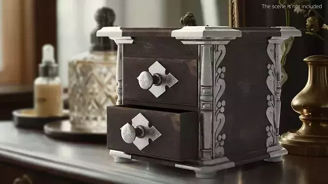 Antique Wooden Storage Chest Black 3D model