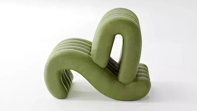 Wave Lounger - Luxury Tufted Lounge Chair 3D model 4