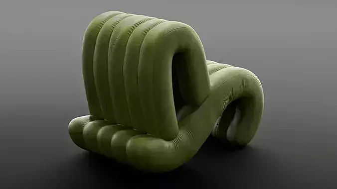 Wave Lounger - Luxury Tufted Lounge Chair 3D model 7