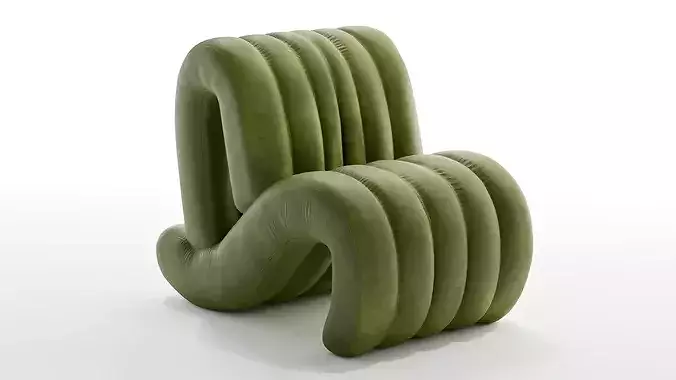 Wave Lounger - Luxury Tufted Lounge Chair 3D model 2